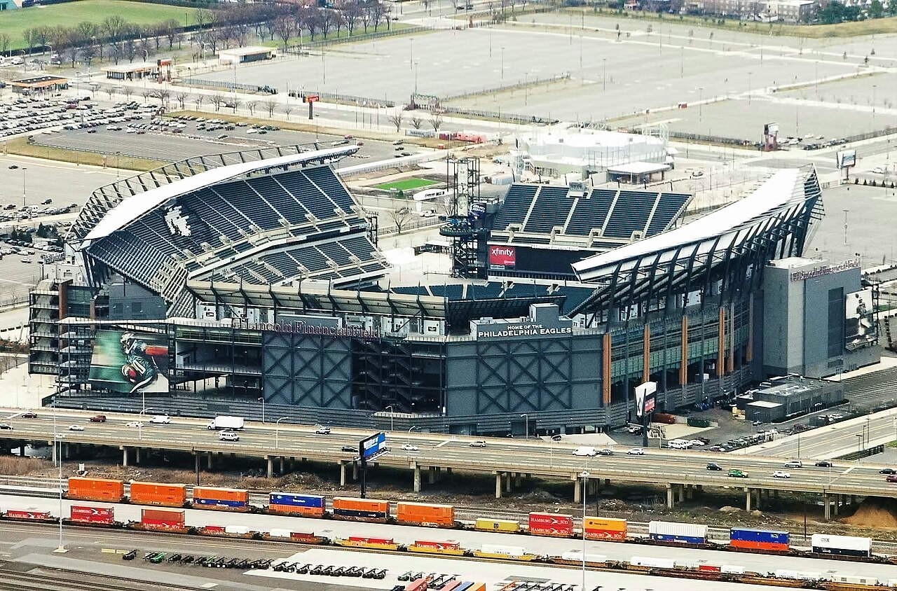 Lincoln Financial Field in Philadelphia aus der Luft, Spielort des WM-2026-Gruppenspiels Elfenbeinküste gegen Ecuador.