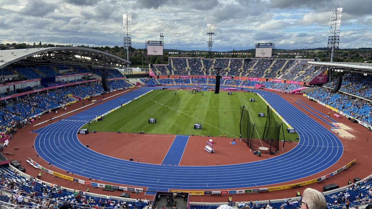 Das Alexander Stadium in Birmingham während der Commonwealth Games 2022, Austragungsort der Leichtathletik-EM 2026.