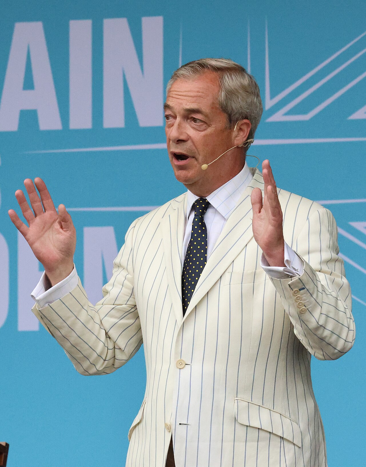 Nigel Farage bei einer Reform-UK-Kundgebung in Trago Mills, Devon, im Juni 2024