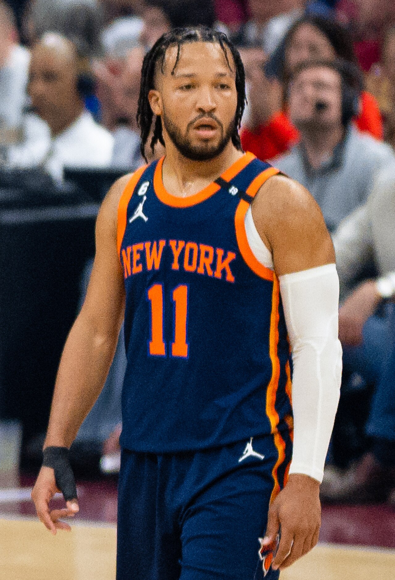 Jalen Brunson im Trikot der New York Knicks während eines Spiels im April 2023 in Cleveland.