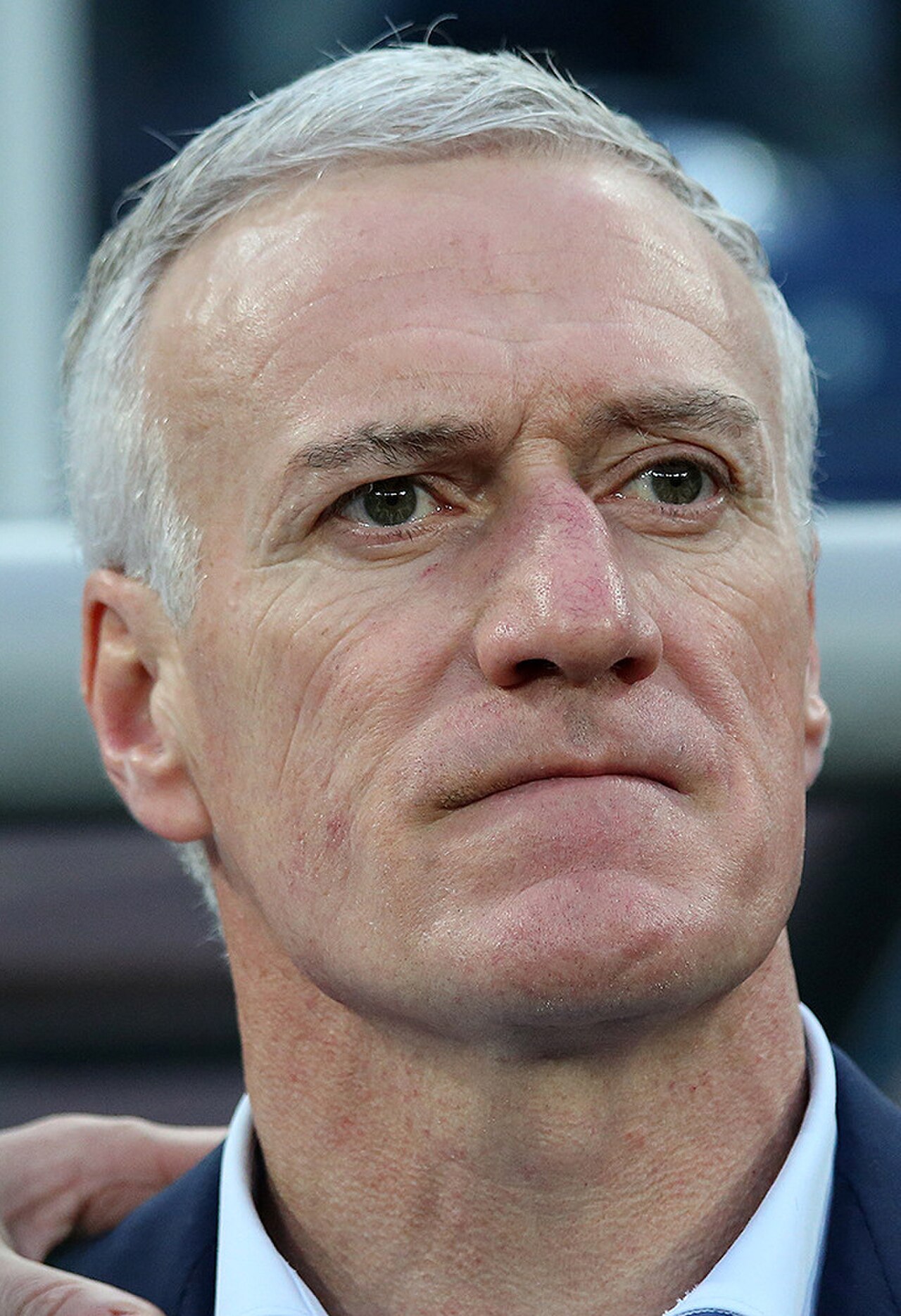 Didier Deschamps an der Seitenlinie, Porträtaufnahme aus dem Jahr 2018.